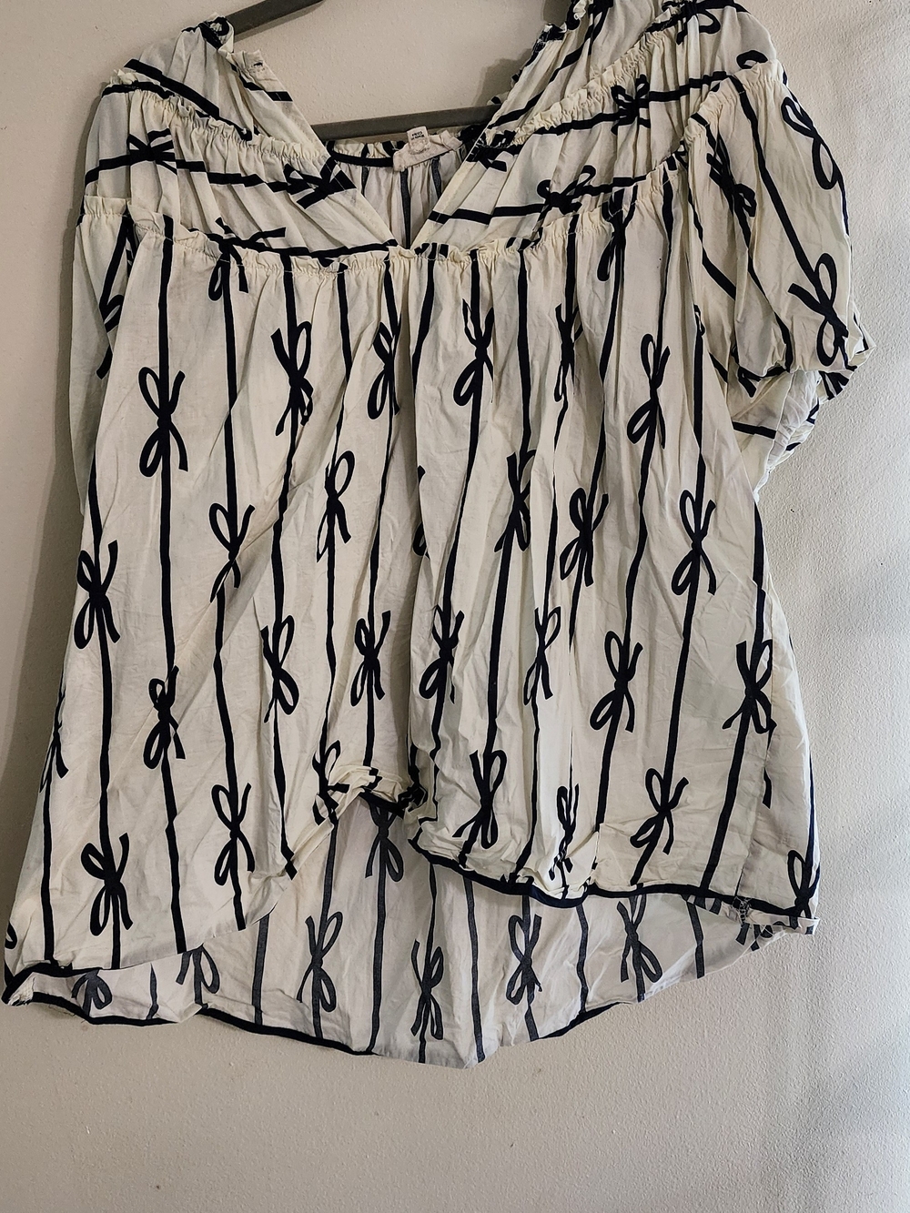 Umgee USA Ivory Black Bow Striped Blouse Short Sleeve Tiered Top Plus Size 1XL